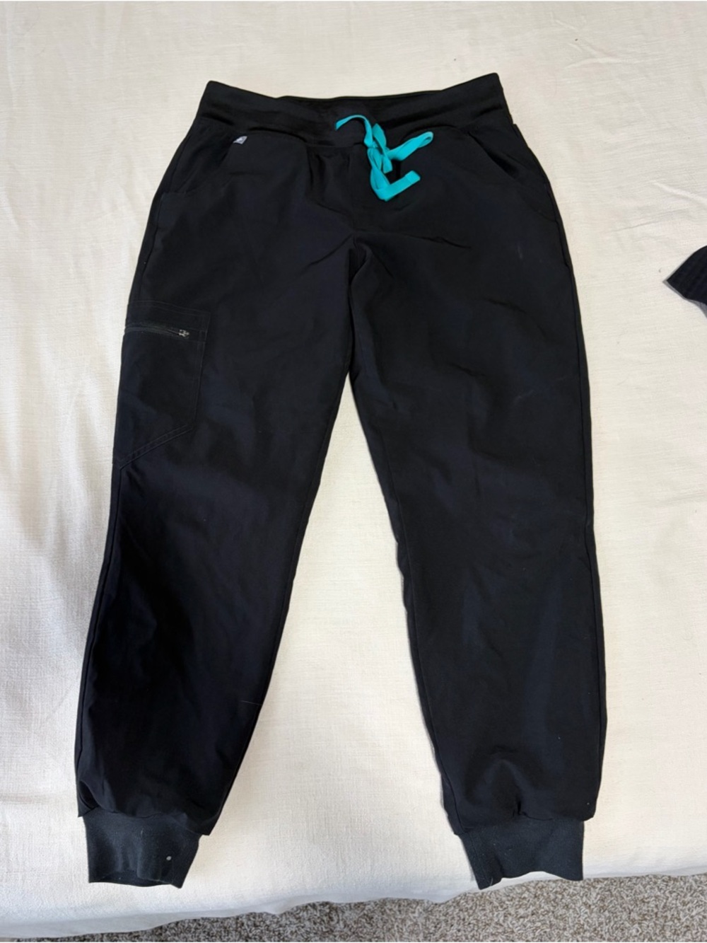 Black Scrub Pants with Teal Drawstring